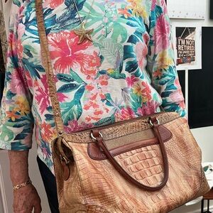 Brahmin RARE Tan Crocodile-Embossed/Brown Straps Women's Bag/ShoulderBag